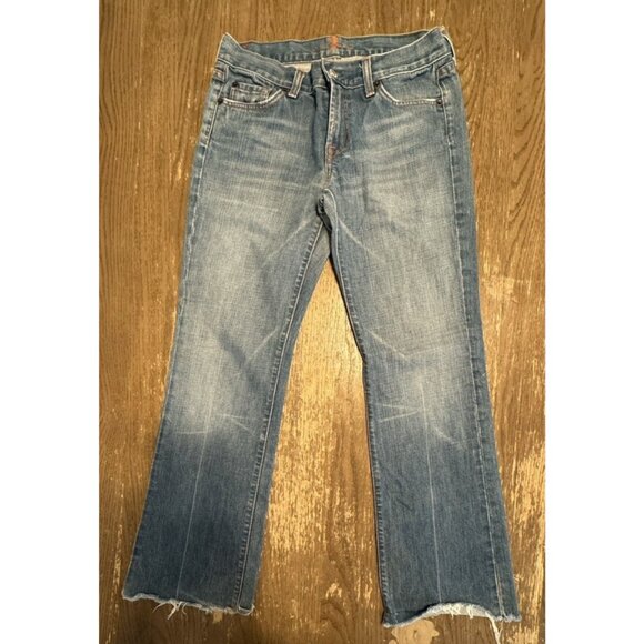 VTG 7 for all mankind jeans Light Wash Split Raw Hem USA Straight Leg Bootcut - Picture 2 of 13